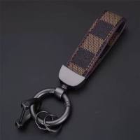 Car keychain plaid leather metal box case pendant accessories multifunctional anti-lost  Multicolor