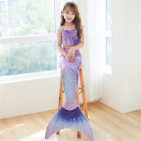 Children's mermaid swimsuit performance swimsuit three-piece fish tail large, medium and small girls princess dress bikini clothing  Purple