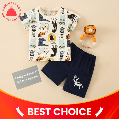 Camiseta e shorts casuais de desenho animado infantil menino pijama
