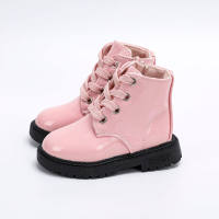 Toddler Girl Solid Color Bright Surface Martin boots  Pink
