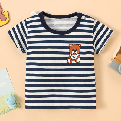 Baby Boy Pure Cotton Striped Bear Printed Short Sleeve T-shirt
