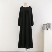 Women's Loose Plus Size Long Sleeve Solid Color Pullover Robe Dress  Black