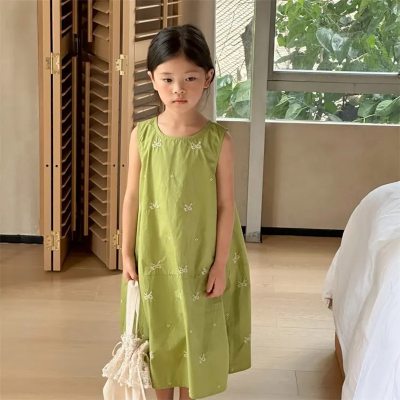 Abito da ragazza abito estivo 2024 Nuova gonna senza maniche per bambini Gilet estivo Abito da principessa coreano Stile estivo