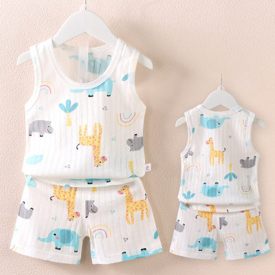 Children's vest suit new boys and girls baby cartoon thin sleeveless vest shorts suit