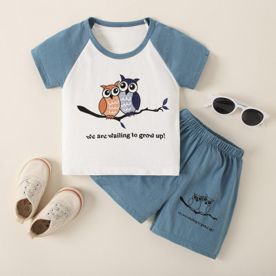 Toddler Boy Cartoon Owl Casual T-shirt & Shorts Pajamas