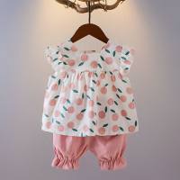 Girls summer two piece suits new baby sweet two piece suits cute princess style  Pink
