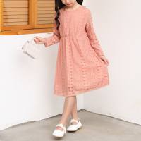 Girls lace princess dress 2023 spring and summer new pure cotton mid-length children's long-sleeved dress manufacturer wholesale  Pink