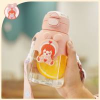 Summer children's plastic cartoon water cup cute straw double drinking cup  Pink