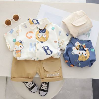2023 new children's clothing boy suits fashionable cartoon shirt shorts cute casual two-piece suits for young children in stock