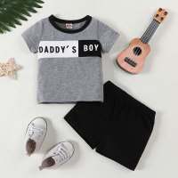 Baby Boy Color-block Letter Pattern T-shirt & Shorts  Light Gray