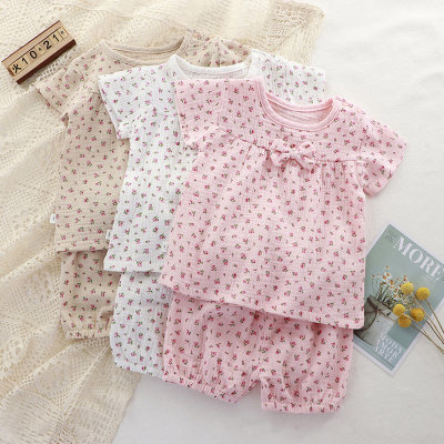 Girls summer short-sleeved suit printed gauze baby girl new pajamas comfortable, cute and breathable girl two-piece set