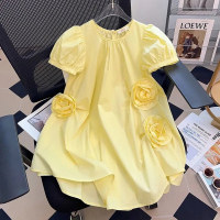 Novo estilo de verão menina estilo ocidental casual princesa saia infantil estilo fino menina grande vestido de verão  Amarelo