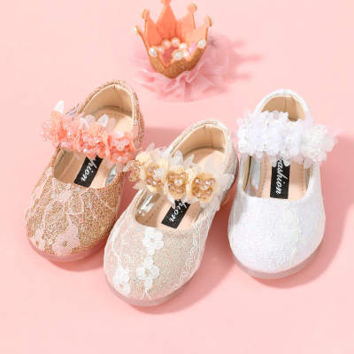 Toddler Girl Allover Floral Pattern Bead Decor Velcro Shoes