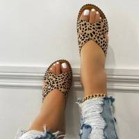 2024 New European and American Large Size Flat Casual Leopard Cross Women's Sandals  Leopard