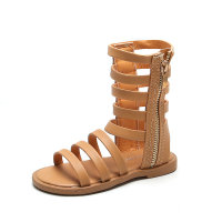 Hollow children's Roman sandals, open-toe trendy high-top sandals, lace-up shoes for small and medium-sized children  Brown