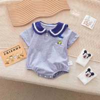 Newborn summer baby clothes, Korean style infant and toddler triangle crawl clothes, male and female baby half-sleeved outdoor clothes, one piece drop shipping  Gray
