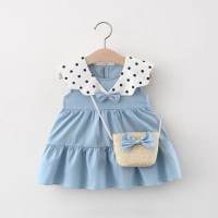 Comercio exterior ropa para niños venta al por mayor niñas verano nuevo estilo coreano sin mangas vestido de lunares dropshipping 1027  Azul