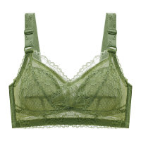 Thin bra without steel ring for big breasts, anti-sagging and side-breasted breast-collecting bra with full cup  Green