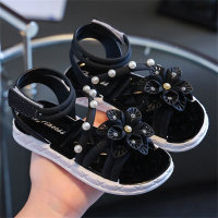 Children's non-slip soft little girl baby flower princess beach shoes  Black