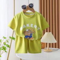 2023 Children's Short Sleeve Suit Summer New Waffle Boys and Girls Casual Korean Style Breathable Summer Clothes Children's Clothes Wholesale  Green