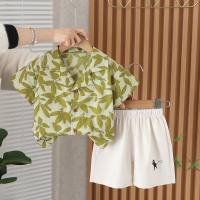 Jungen Sommerhemdanzug 2024 Neues Baby Stilvolle Kindersommer Kurzarm Zweiteilige Kinderkleidung Trendy  Grün