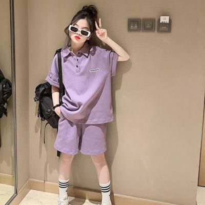 Children's summer short-sleeved POLO shirts for girls short-sleeved shorts suits for boys trendy and cool half-sleeved casual loose suits