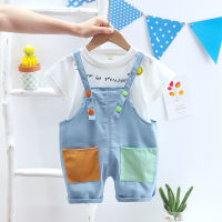 Summer new boy and girl children's suit color matching letter casual short-sleeved baby baby outdoor entertainment two-piece suit  White