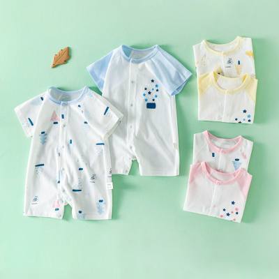 Newborn baby pure cotton one-piece harem thin summer wear pure cotton short-sleeved outdoor baby crawling suit for men and women