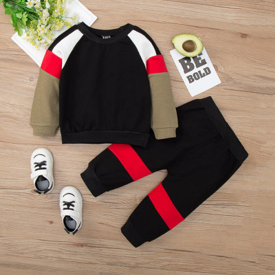 2-piece Toddler Pure Cotton Color-block Sweatshirt & Matching Pants