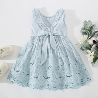 Toddler Girls Sweet Solid Color Bow Knot Decor Dress