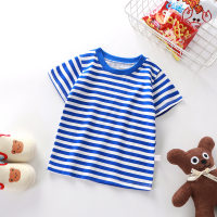 Camiseta de manga corta de verano para niños, camisa de algodón puro para niños y niñas, camisa de fondo para bebé  Azul