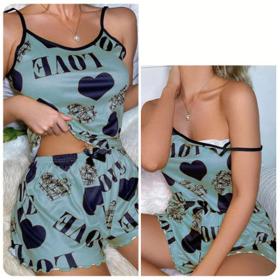 Women's 2-piece suspender skirt with cute cartoon prints and thin home wear suit