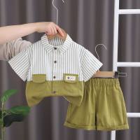 Boys summer clothes baby short-sleeved suit 2024 new summer children's shirt two-piece suit baby children's clothes trend  Green