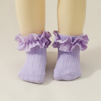 Calcetines de niña de puro algodón con volantes en color liso  Púrpura