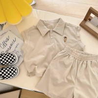 Korean handsome summer children's clothing~baby summer sports suit~brother and sister short-sleeved shorts suit foreign trade children's clothing  Beige