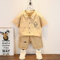 Children's clothing children's suit boys and girls children's solid color little astronaut pocket shirt short-sleeved shorts summer trend two-piece suit  Yellow