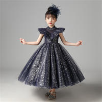Kleines Mädchen Prinzessin Kleid Sommer Performance Kleid stilvolles Netz rotes Mädchenkleid  Tiefes Blau