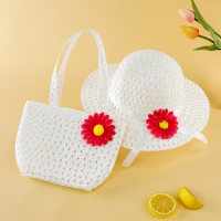 2-piece Girls' Flower Decor Hand Bag & Matching Hat  White