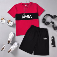 Children's short-sleeved shorts two-piece suit fashionable boy T-shirt casual wear summer  Red