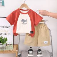 Summer suit new style children's two-piece suit boys sports short-sleeved shorts clothes  Red