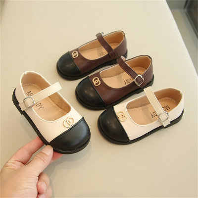 Color-blocked soft-soled fashionable small leather shoes for older children, princess shoes, baby shoes