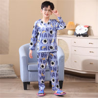 Pijamas de seda gelo para crianças, meninos, bebê, imitação de seda, roupas para casa, podem ser usados fora do terno  Azul claro