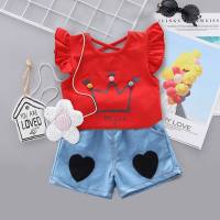 Foreign trade new summer girls short-sleeved suits 1-4 years old baby girls fashion T-shirt two-piece children's clothing wholesale  Red