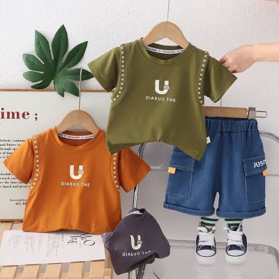 Conjunto de ropa de verano para niños, ropa de verano para niños, conjunto de dos piezas de manga corta con alfabeto para bebé, 2024