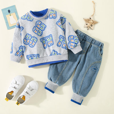 Toddler Letter Printed Pullover Sweater & Pants