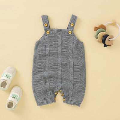 Baby Solid Color Sweater Button Decor Sleeveless Boxer Romper