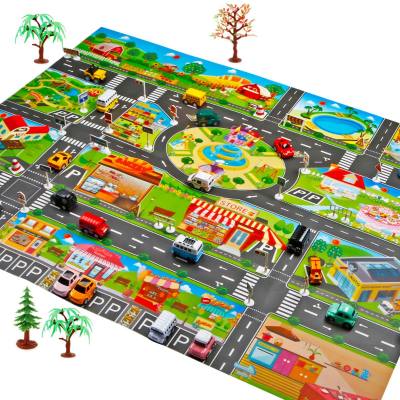 Scena di parcheggio per giocattoli per bambini transfrontalieri del commercio estero mappa di grandi dimensioni puro tappeto da gioco per auto da gioco in inglese