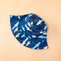 Gorro de pescador con estampado de tiburón en toda la prenda de algodón puro para bebé  Azul profundo