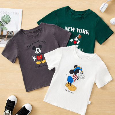 Camiseta de algodón para niños y niñas, camiseta de manga corta con dibujos animados, informal, con cuello redondo, 100% de verano, 2024
