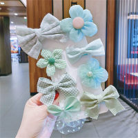 Horquillas con lazo para niños, accesorios para el cabello de princesa, horquillas de tela de flores para niñas coreanas, sombreros de niña pequeña de celebridad de Internet  Verde